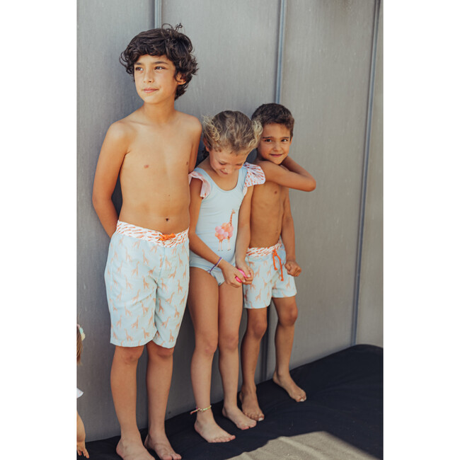 Funny Giraffe Surfer Model Swim Trucks, Aqua and Orange - Swim Trunks - 2