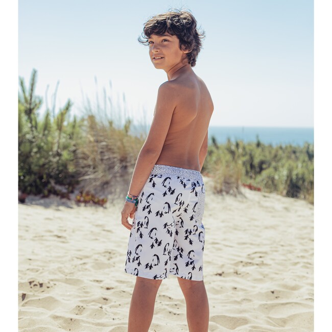Penguin Surfer Model Swim Trucks, White, Black and Pink - Swim Trunks - 6