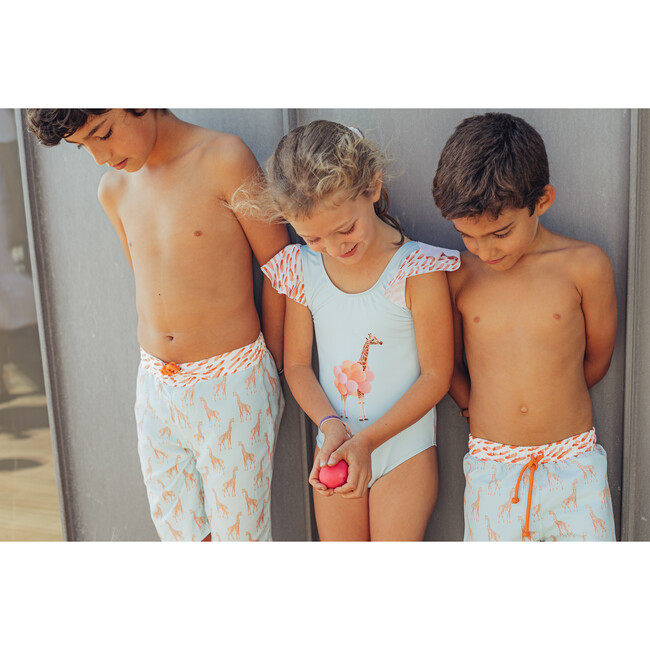 Funny Giraffe Surfer Model Swim Trucks, Aqua and Orange - Swim Trunks - 5