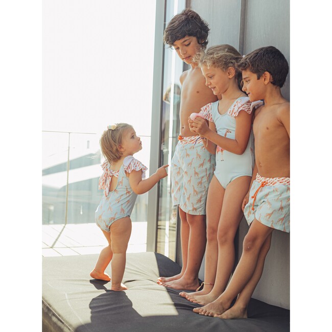 Funny Giraffe Swim Trucks, Aqua and Orange - Swim Trunks - 6