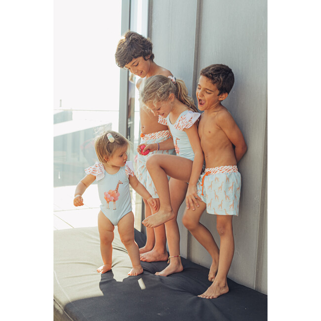Funny Giraffe Swim Trucks, Aqua and Orange - Swim Trunks - 8
