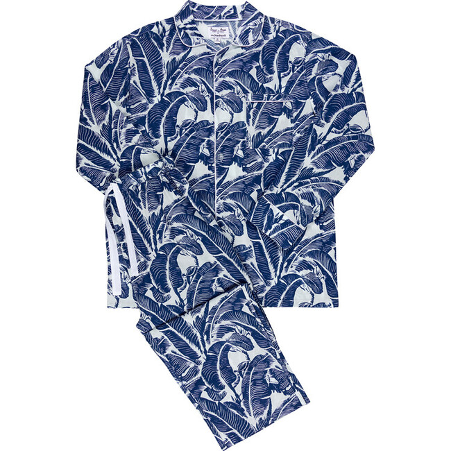 Men's Martinique Banana Leaf Long PJ Set, Blue - Pajamas - 1