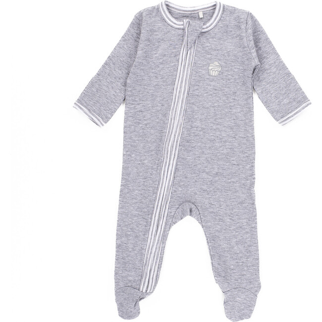 The Muffin Zip-Up Playsuit with Long Sleeves, Heather Grey
