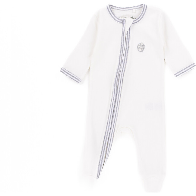 The Muffin Zip-Up Playsuit with Long Sleeves, Muffin White