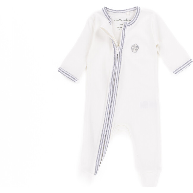 The Muffin Zip-Up Playsuit with Long Sleeves, Muffin White