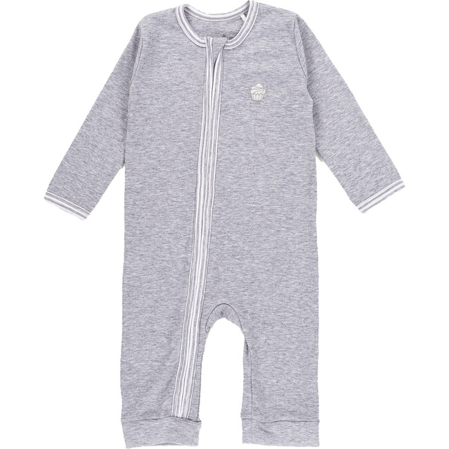 The Muffin Zip-Up Playsuit with Long Sleeves, Heather Grey - Rompers - 3