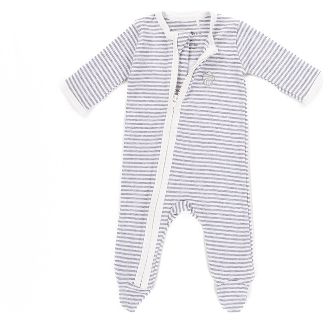 The Muffin Zip-Up Playsuit with Long Sleeves, Heather Grey Stripe