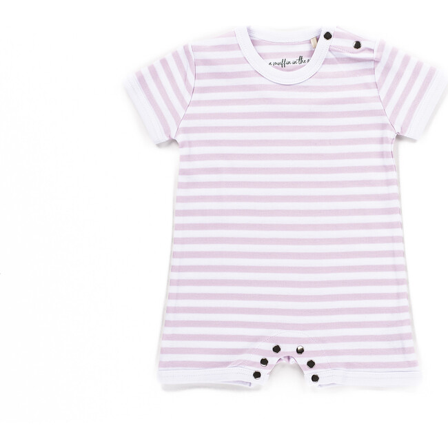 The Muffin Playsuit with Short Sleeves, Pink Stripes