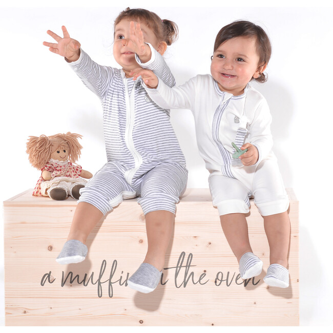 The Muffin Zip-Up Playsuit with Long Sleeves, Heather Grey - Rompers - 7