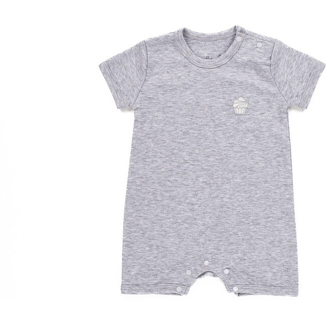 The Muffin Playsuit with Short Sleeves, Heather Grey - Onesies - 1