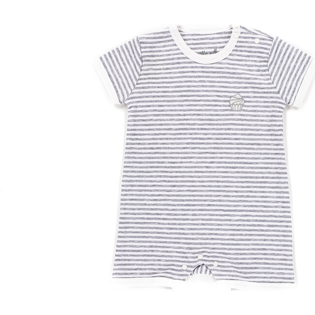 The Muffin Playsuit with Short Sleeves, Heather Grey Stripe