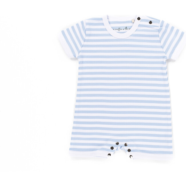 The Muffin Playsuit with Short Sleeves, Blue Stripes