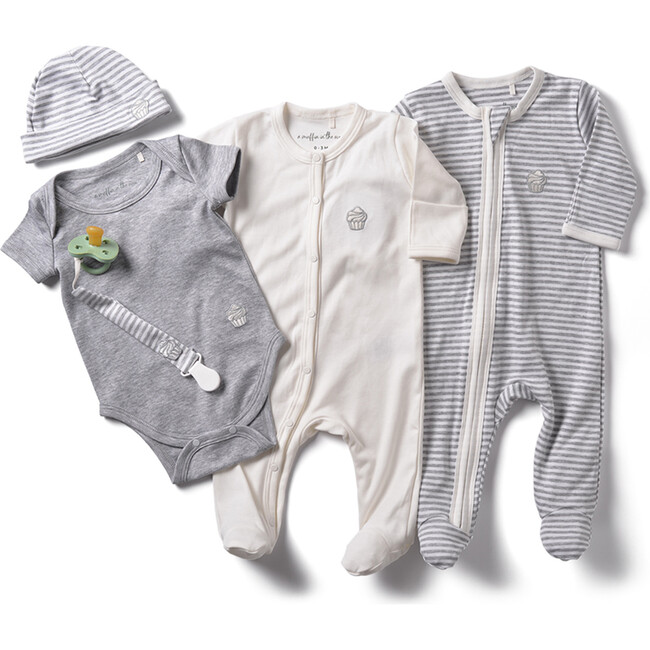 The Muffin Playsuit Set, Heather Grey Stripe - Mixed Apparel Set - 1