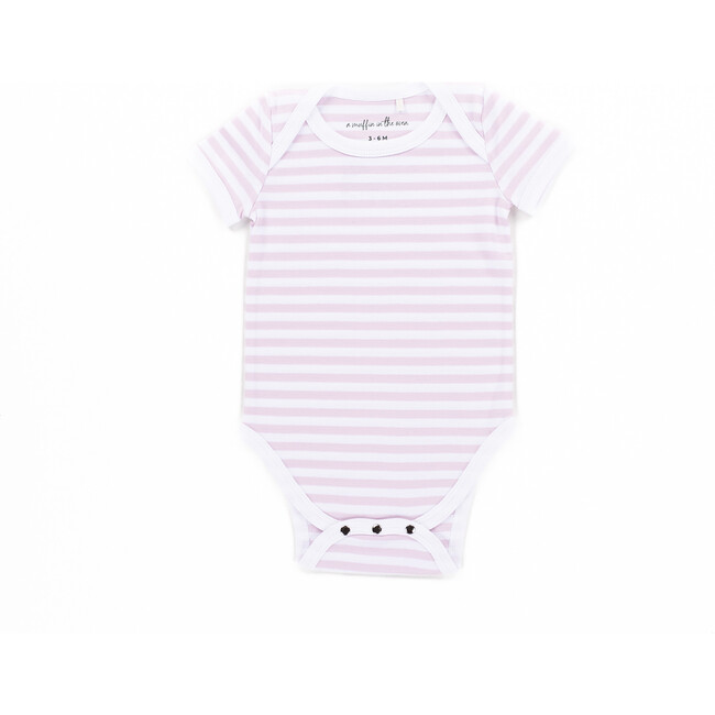 The Muffin Onesie with Short Sleeves, Pink Stripes - Onesies - 1