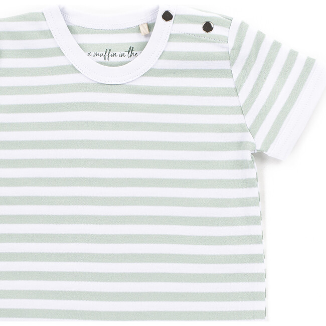 The Muffin Playsuit with Short Sleeves, Green Stripes - Rompers - 2