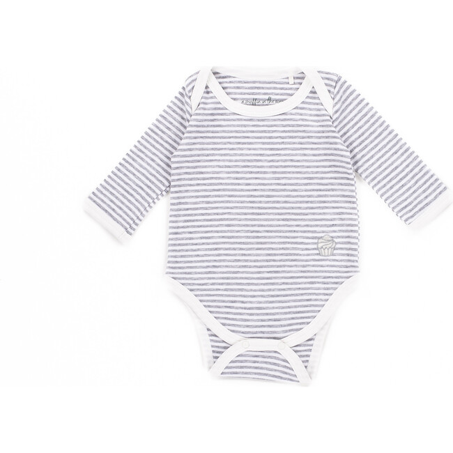 The Muffin Onesie with Long Sleeves, Heather Grey Stripe - Onesies - 1