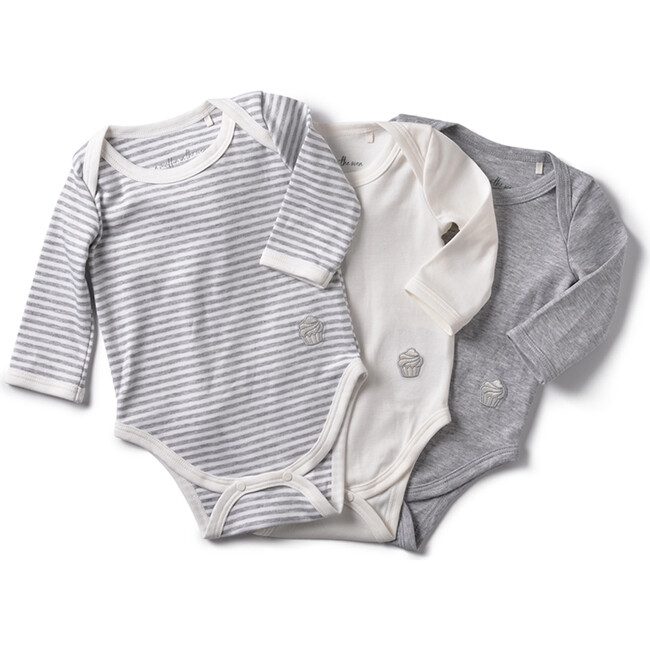 The Muffin Onesie Set with Long Sleeves, Heather Grey Stripe