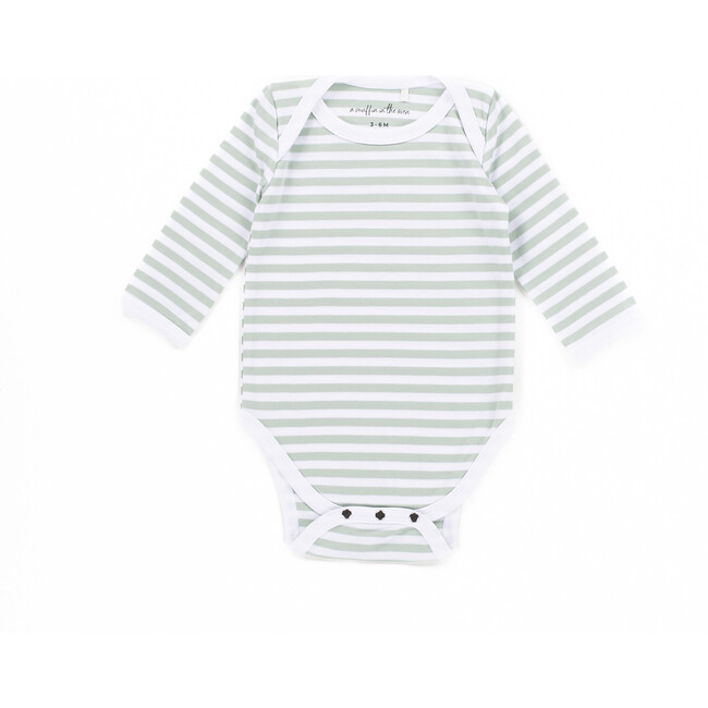 The Muffin Onesie with Long Sleeves, Green Stripes - Onesies - 1