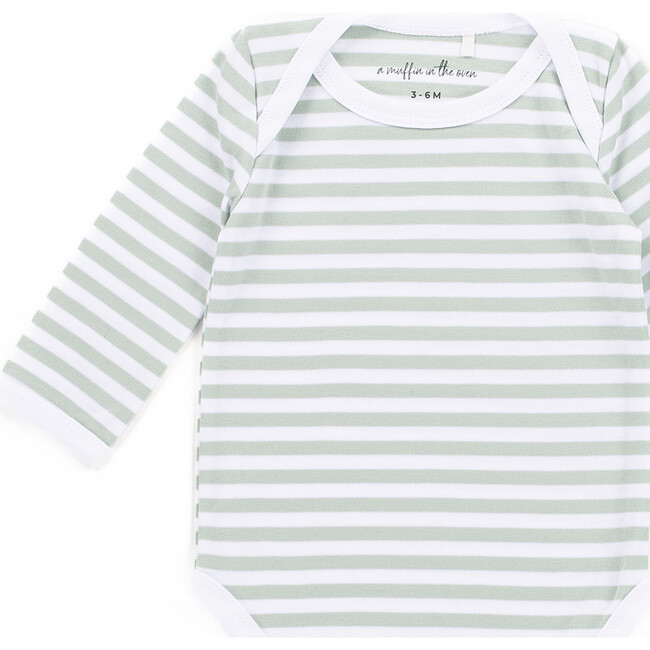 The Muffin Onesie with Long Sleeves, Green Stripes - Onesies - 2