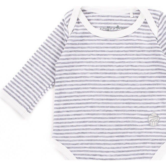 The Muffin Onesie with Long Sleeves, Heather Grey Stripe - Onesies - 2