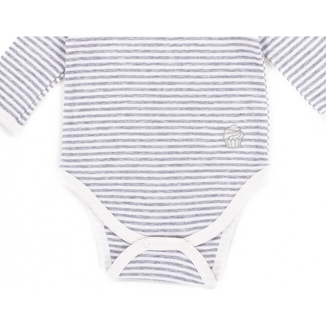 The Muffin Onesie with Long Sleeves, Heather Grey Stripe - Onesies - 3