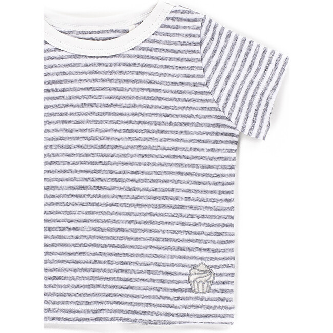 The Muffin Lullaby Top with Short Sleeves, Heather Grey Stripe