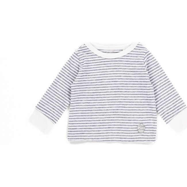 The Muffin Lullaby Top with Long Sleeves, Heather Grey Stripe - Pajamas - 1