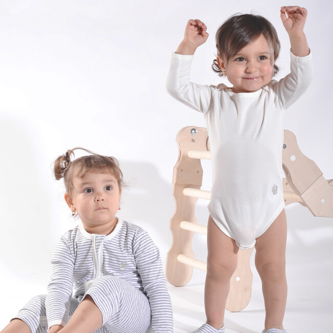 The Muffin Onesie with Long Sleeves, Heather Grey Stripe - Onesies - 5