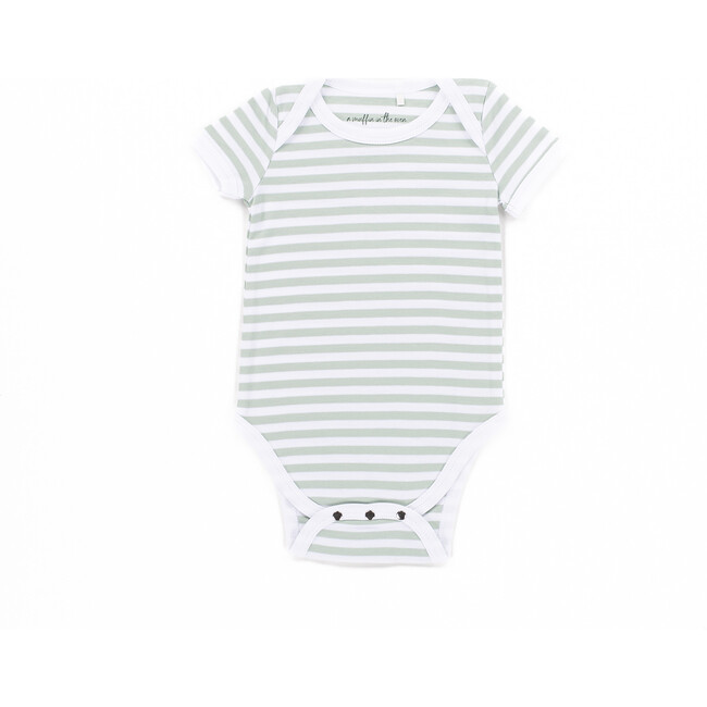 The Muffin Onesie with Short Sleeves, Green Stripes - Onesies - 1