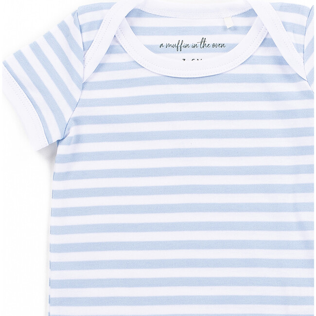 The Muffin Onesie with Short Sleeves, Blue Stripes - Onesies - 2