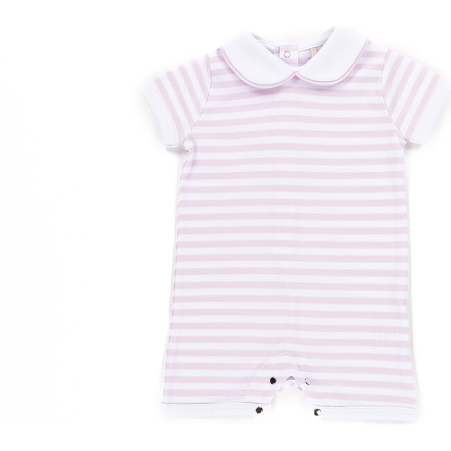 The Muffin Collar Playsuit with Short Sleeves, Pink Stripes