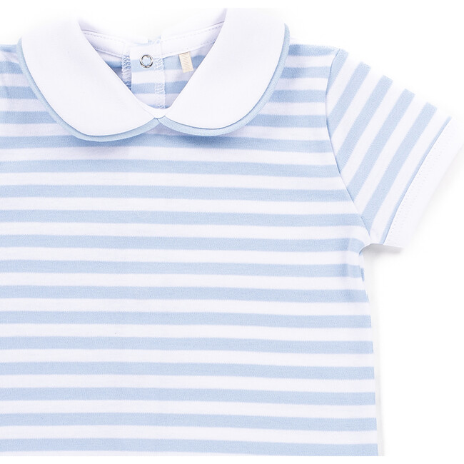 The Muffin Collar Playsuit with Short Sleeves, Blue Stripes