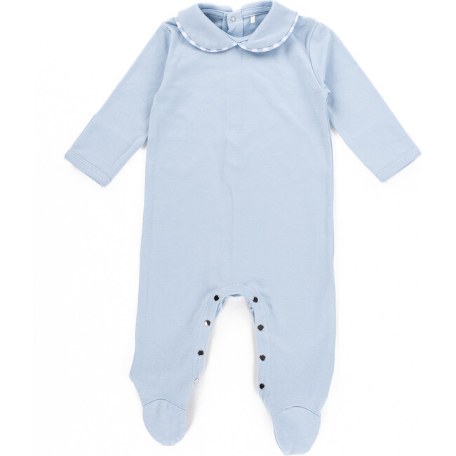 The Muffin Collar Button-Up Playsuit with Long Sleeves, Muffin Blue