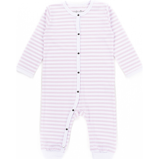 The Muffin Button-Up Playsuit with Long Sleeves, Pink Stripes - Rompers - 2