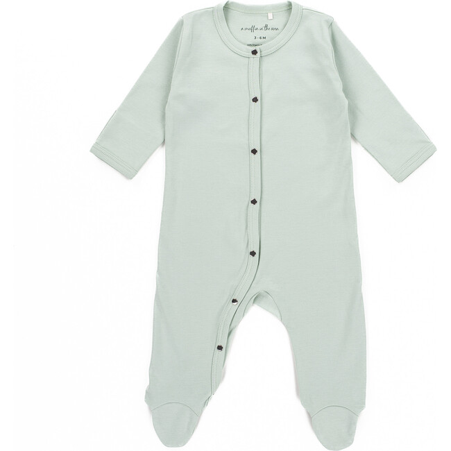 The Muffin Button-Up Playsuit with Long Sleeves, Muffin Green - Rompers - 1