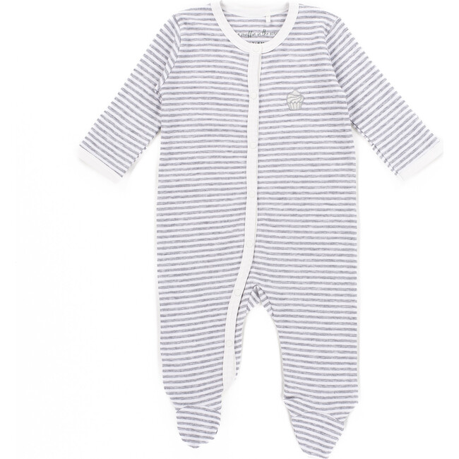 The Muffin Button-Up Playsuit with Long Sleeves, Heather Grey Stripe