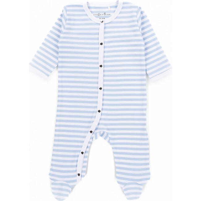 The Muffin Button-Up Playsuit with Long Sleeves, Blue Stripes