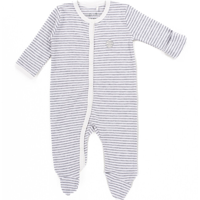 The Muffin Button-Up Playsuit with Long Sleeves, Heather Grey Stripe