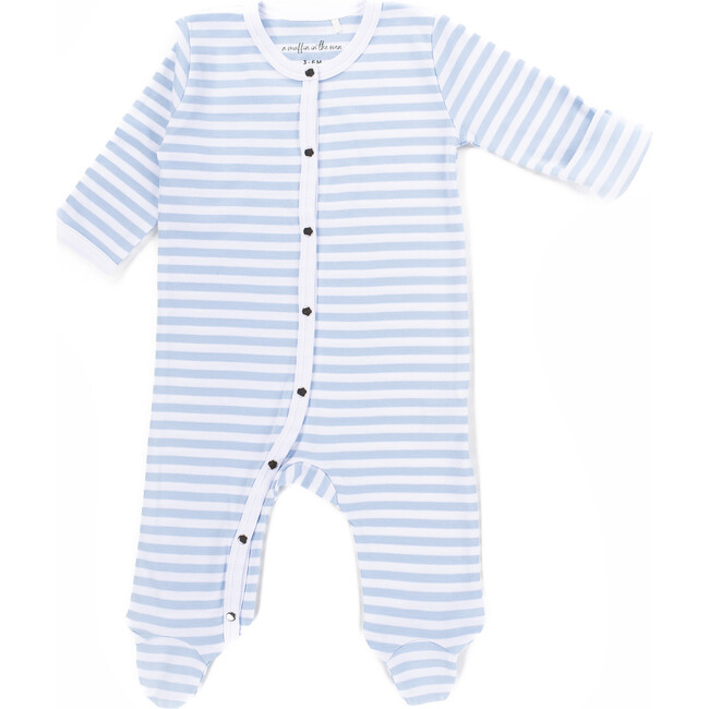 The Muffin Button-Up Playsuit with Long Sleeves, Blue Stripes - Rompers - 2