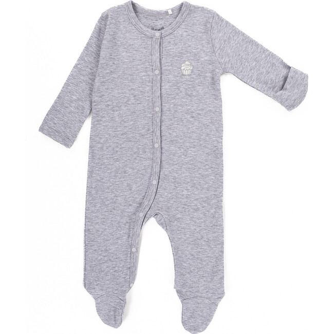 The Muffin Button-Up Playsuit with Long Sleeves, Heather Grey