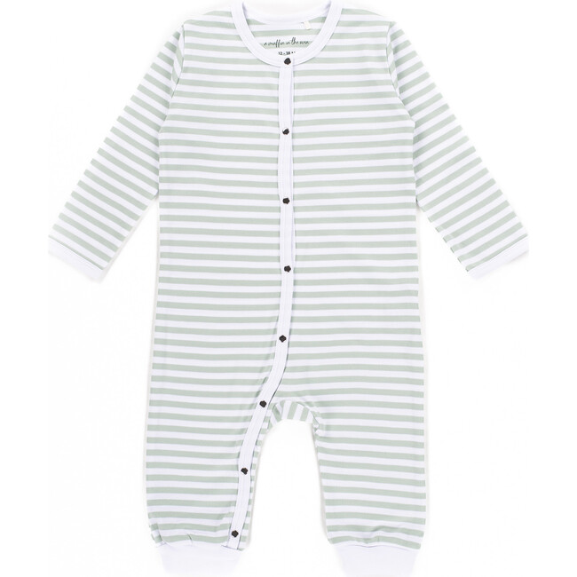 The Muffin Button-Up Playsuit with Long Sleeves, Green Stripes - Rompers - 2