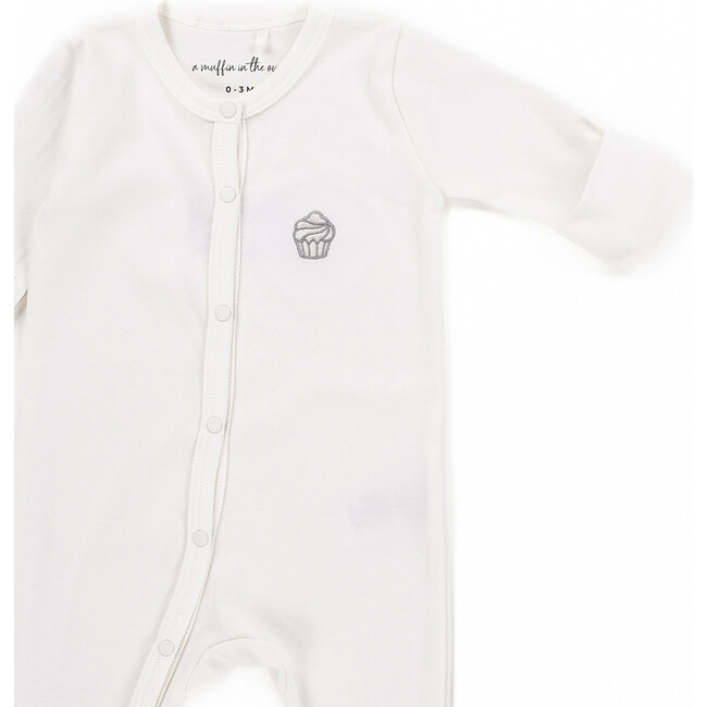 The Muffin Button-Up Playsuit with Long Sleeves, Muffin White - Rompers - 4