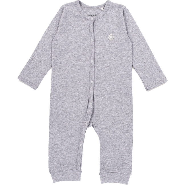 The Muffin Button-Up Playsuit with Long Sleeves, Heather Grey - Rompers - 3