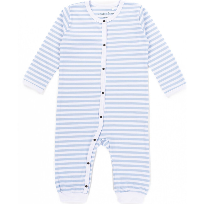 The Muffin Button-Up Playsuit with Long Sleeves, Blue Stripes - Rompers - 3