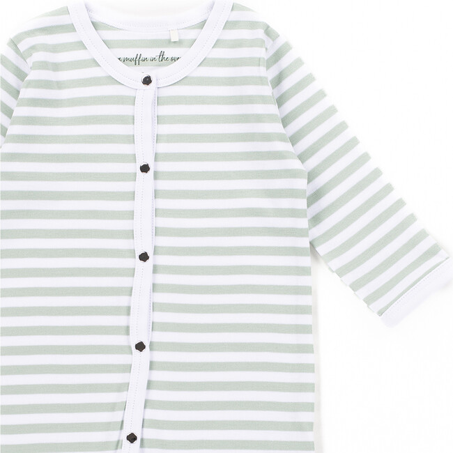 The Muffin Button-Up Playsuit with Long Sleeves, Green Stripes - Rompers - 3