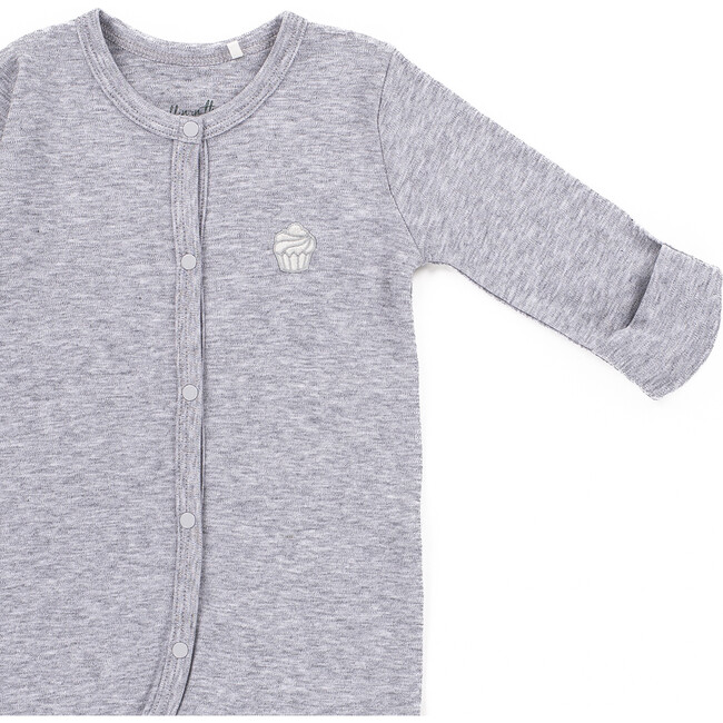 The Muffin Button-Up Playsuit with Long Sleeves, Heather Grey - Rompers - 4