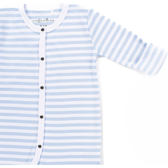 The Muffin Button-Up Playsuit with Long Sleeves, Blue Stripes - Rompers - 4