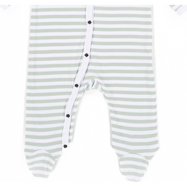 The Muffin Button-Up Playsuit with Long Sleeves, Green Stripes - Rompers - 4