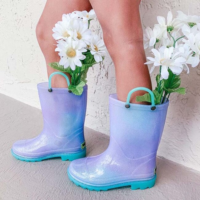 Glitter Ombre Lighted PVC Rain Boot, Teal - Rain Boots - 2