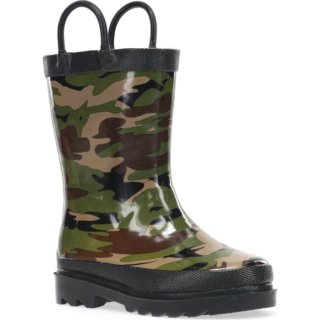 Camo Printed Rubber Rain Boot, Green - Rain Boots - 1